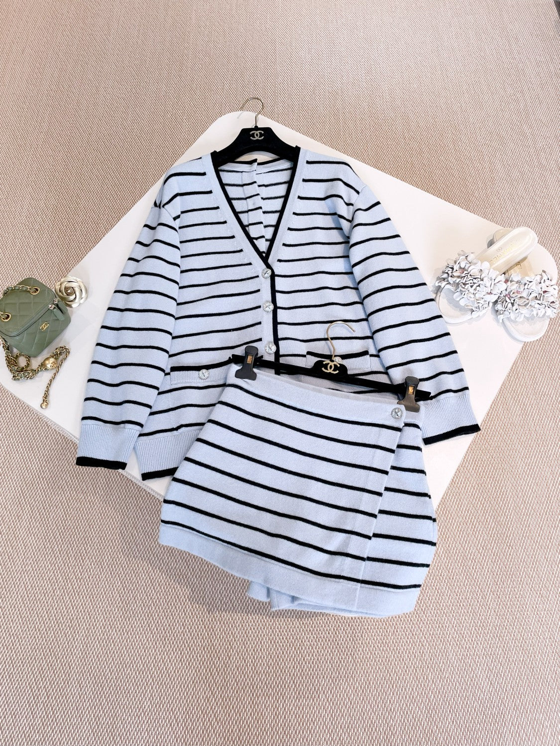 Women's Spring And Summer Blue Striped Knitted Trouser Skirt Fashion Short Slim Thin Comfortable Shorts Ngvp #1982