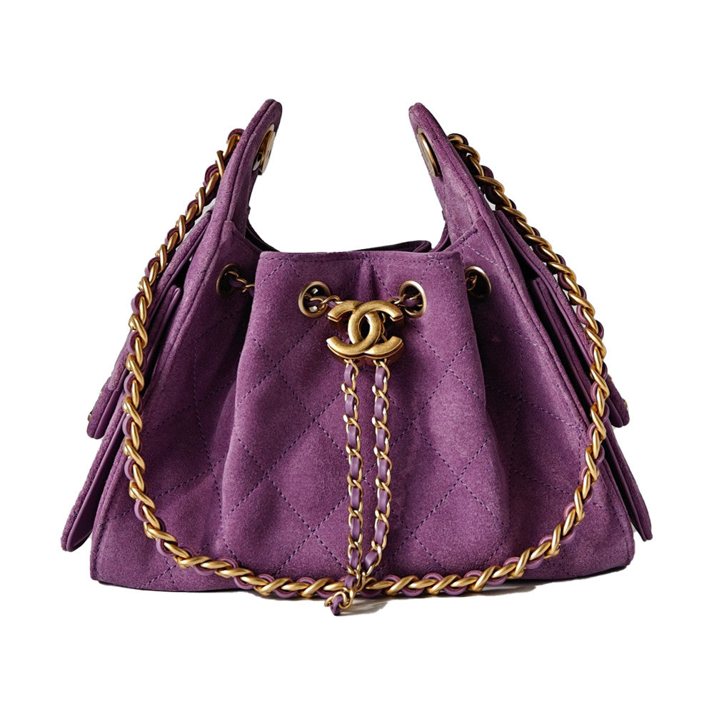 25 Women's Mini Handbag in Suede Calfskin and Gold-Plated Hardware #83167A
