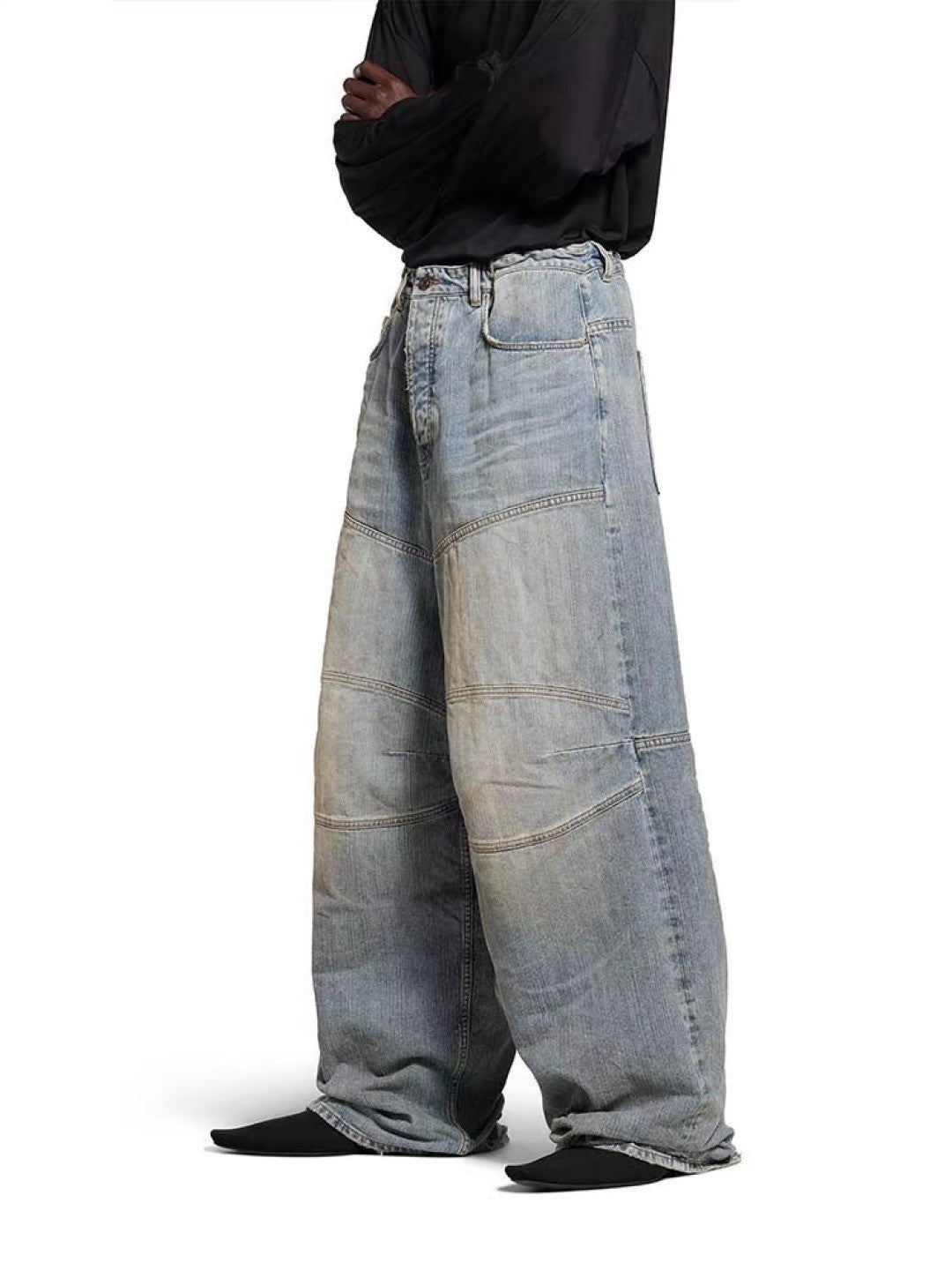 BLCG 2025ss Men's Loose Fit Waxed Denim Jeans Long Pants Trousers #82551A