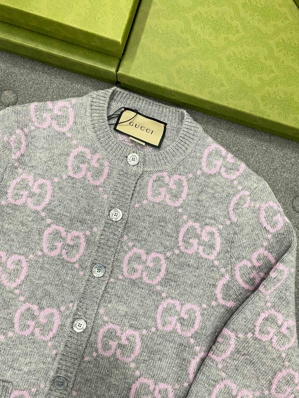 Women's Fall And Winter Double G Knit Round Neck Single Breasted Long Sleeved Jacket Sweater #73276