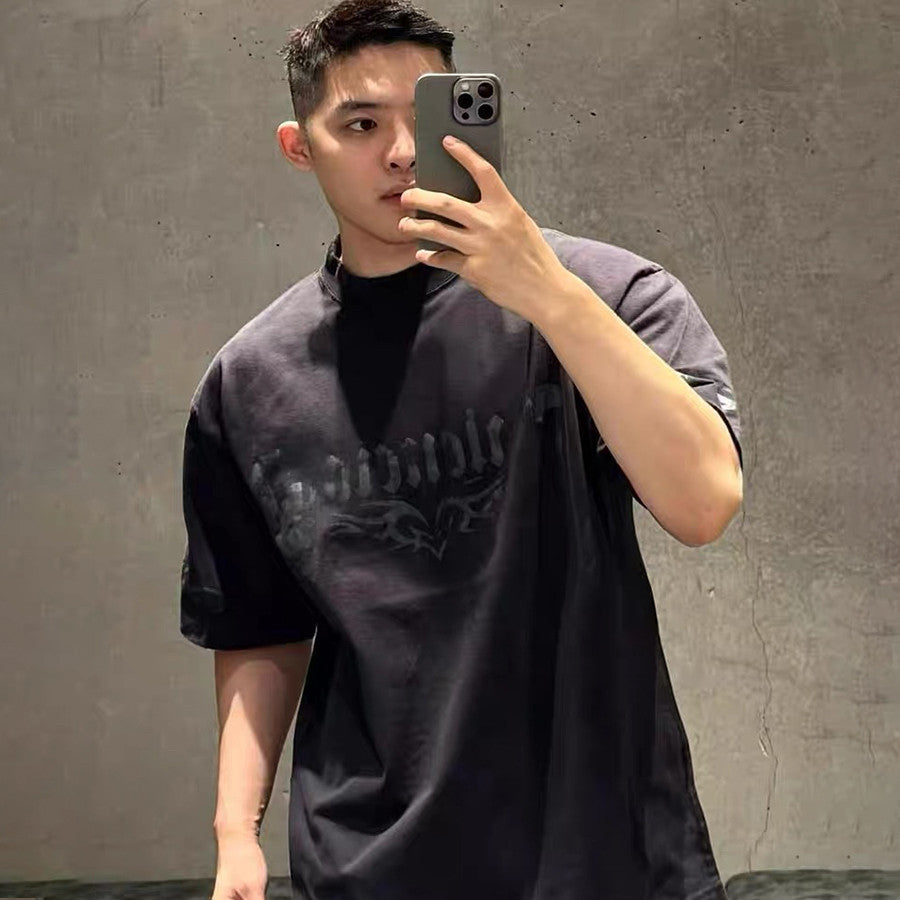 Women's Summer Casual Letter Logo Printed Round Neck Short Sleeve Solid Color Loose T-Shirt  #71646