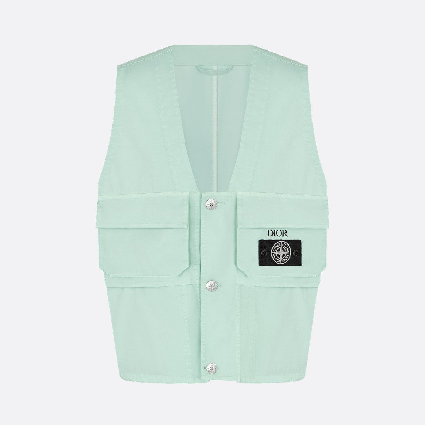 X Stone Island Men's Solid Color Letter Logo Patch V-Neck Single Breasted Cotton Vest Jacket #72812