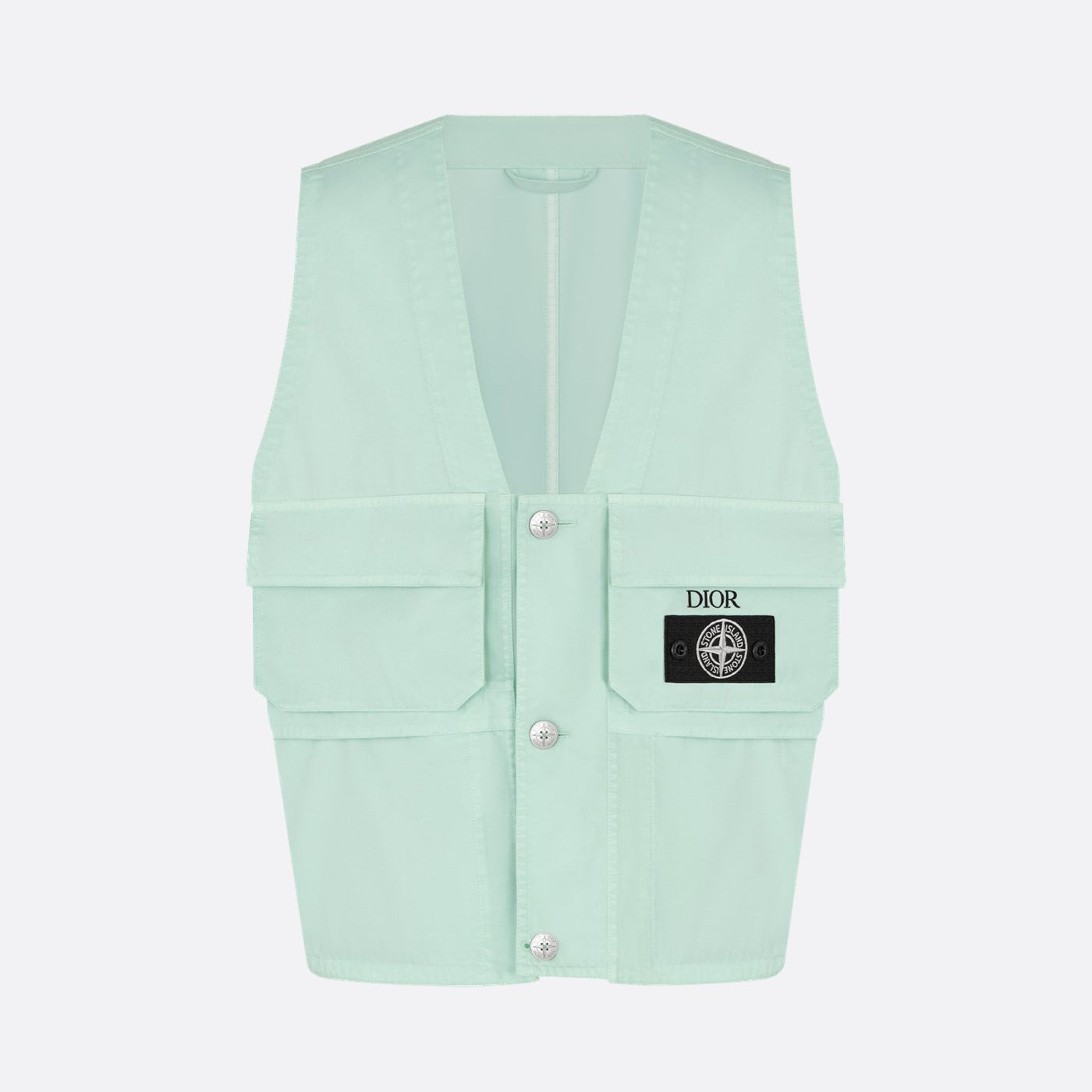 X Stone Island Men's Solid Color Letter Logo Patch V-Neck Single Breasted Cotton Vest Jacket #72812