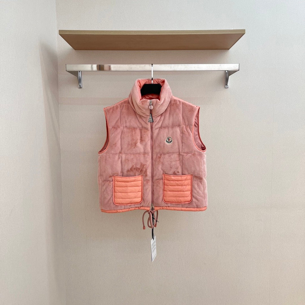 Women's Autumn and Winter Solid Color Embroidery Logo Zipper Drawstring Hem Puffer Down Vest Jacket #73235