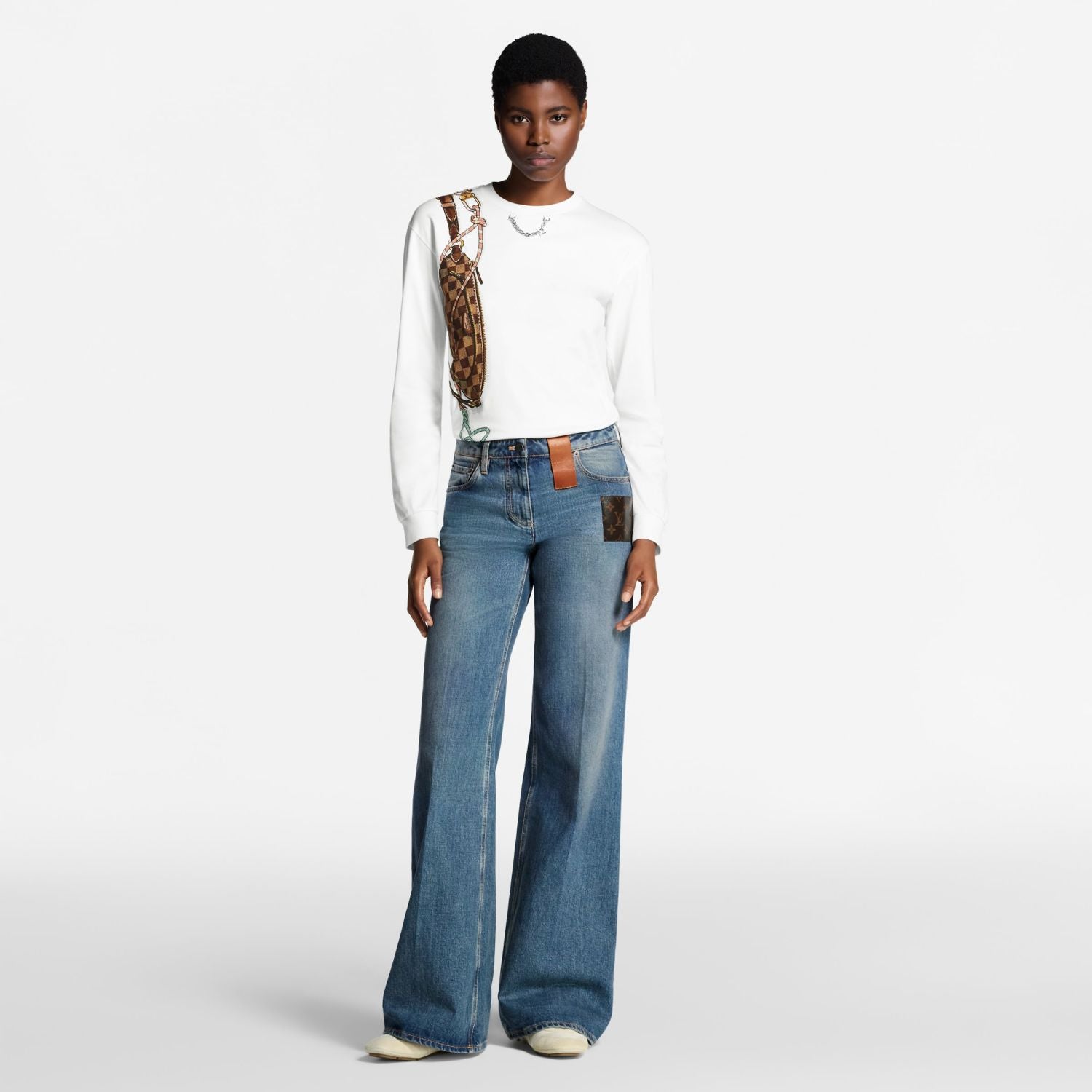 Women's White 100% Cotton Keepit Waist Bag Monogram Pattern Fall/Winter New Arrival Crewneck Pullover Sweatshirt 1AIOXU #194315