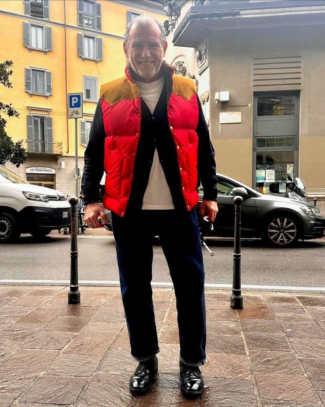 Rocky Mountain Featherbed Men's Fall/Winter Patchwork Leather Stand-Up Collar Single-Button Vest Solid Color Sleeveless Down Vest Ngvp #2513