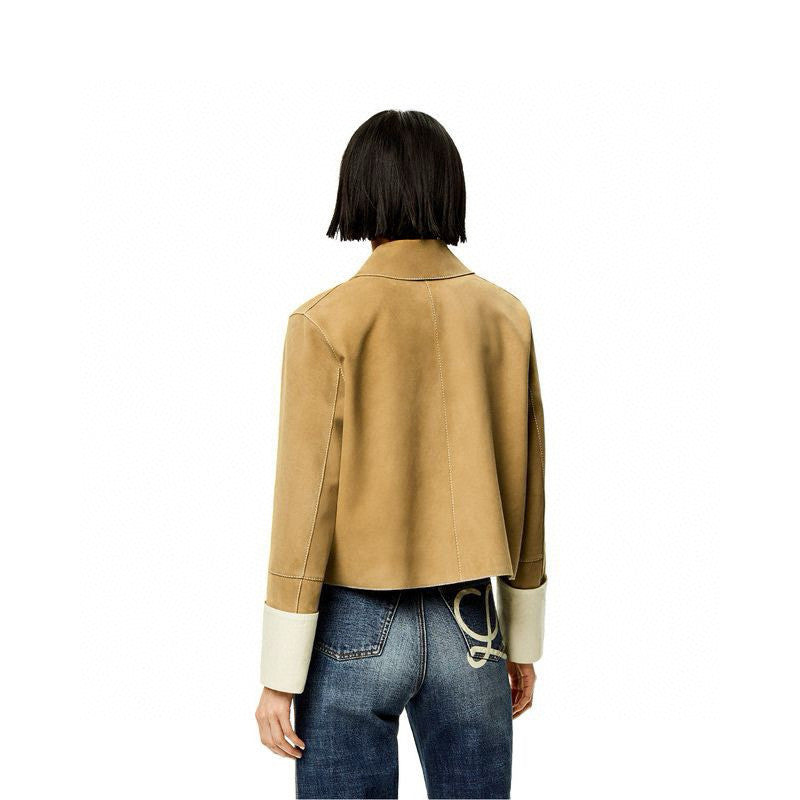 Women's Spring And Autumn Fashion Suede Sheepskin Single Breasted Short Long Sleeved Solid Color Coat #7983