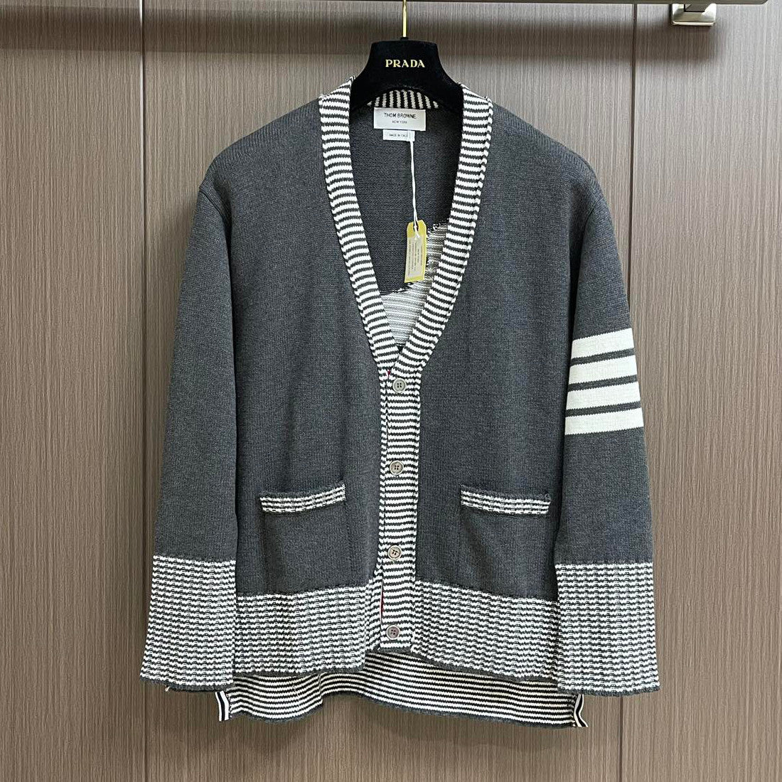 TB  Women's Men's Spring and Autumn Clashing Color Puppy Embroidery V-Neck Mid-Length Long Sleeve Knit Sweater Cardigan #73915