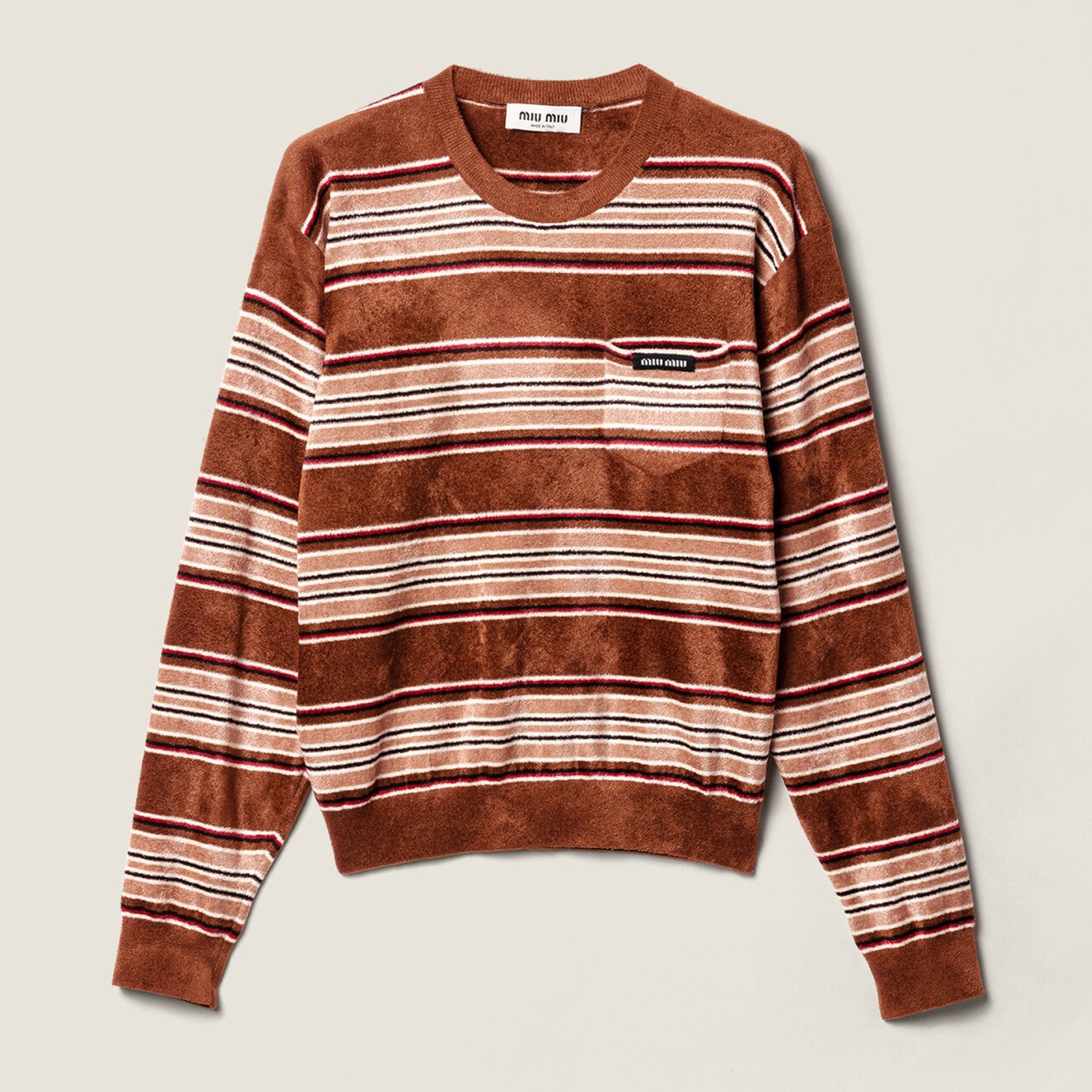 Women's Spring/Summer Chenille Knit Sweater Striped Fashion-Forward Crew Neck Long Sleeve Pullover #194403