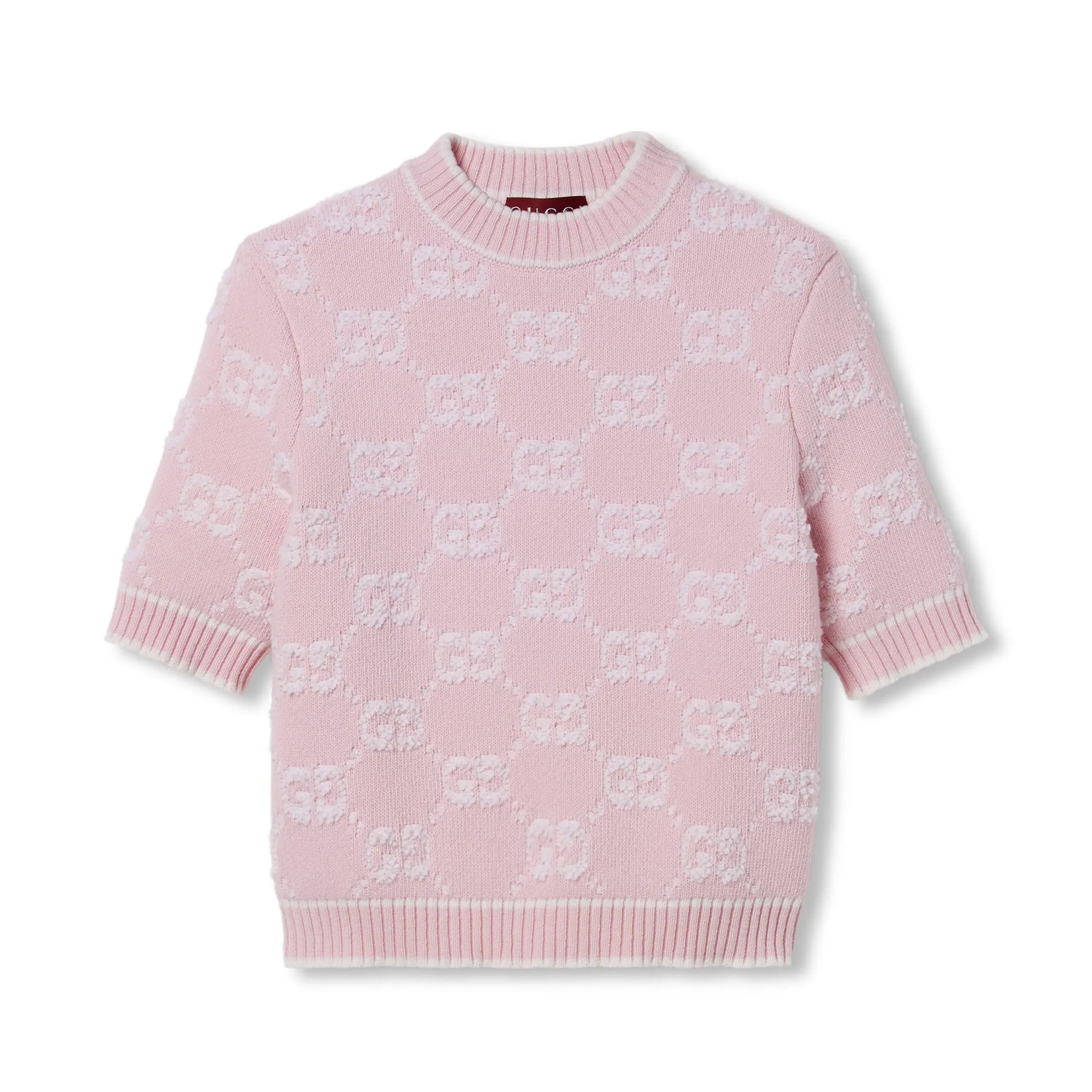 Spring Women's Pink Logo Applique Round Neck Short Sleeve Knit T-Shirt #75325