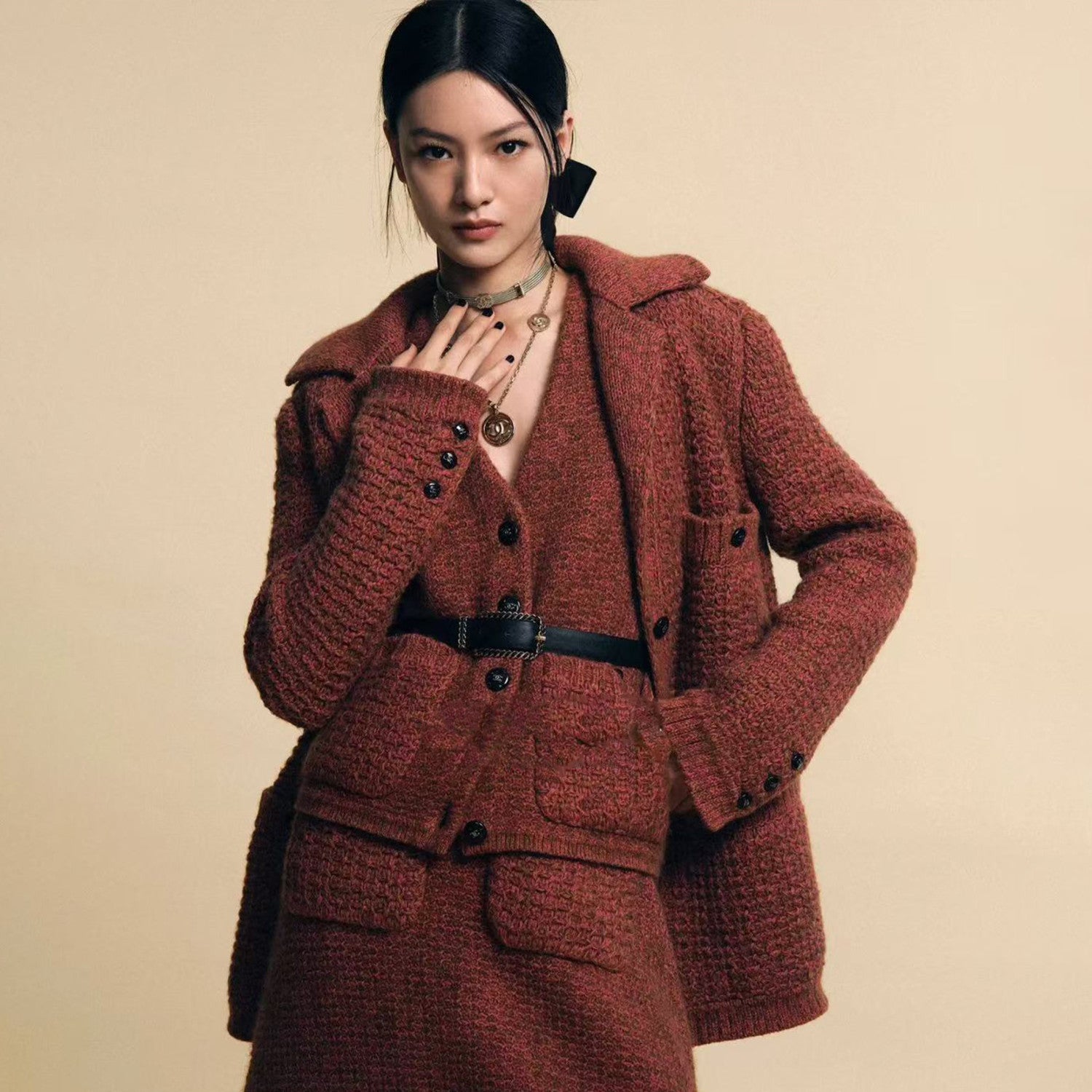 Women's Autumn/winter Skiing Cashmere Knitted Coat Long-sleeved Single-breasted Jacquard Knitted Sweater Cardigan Ngvp #2161