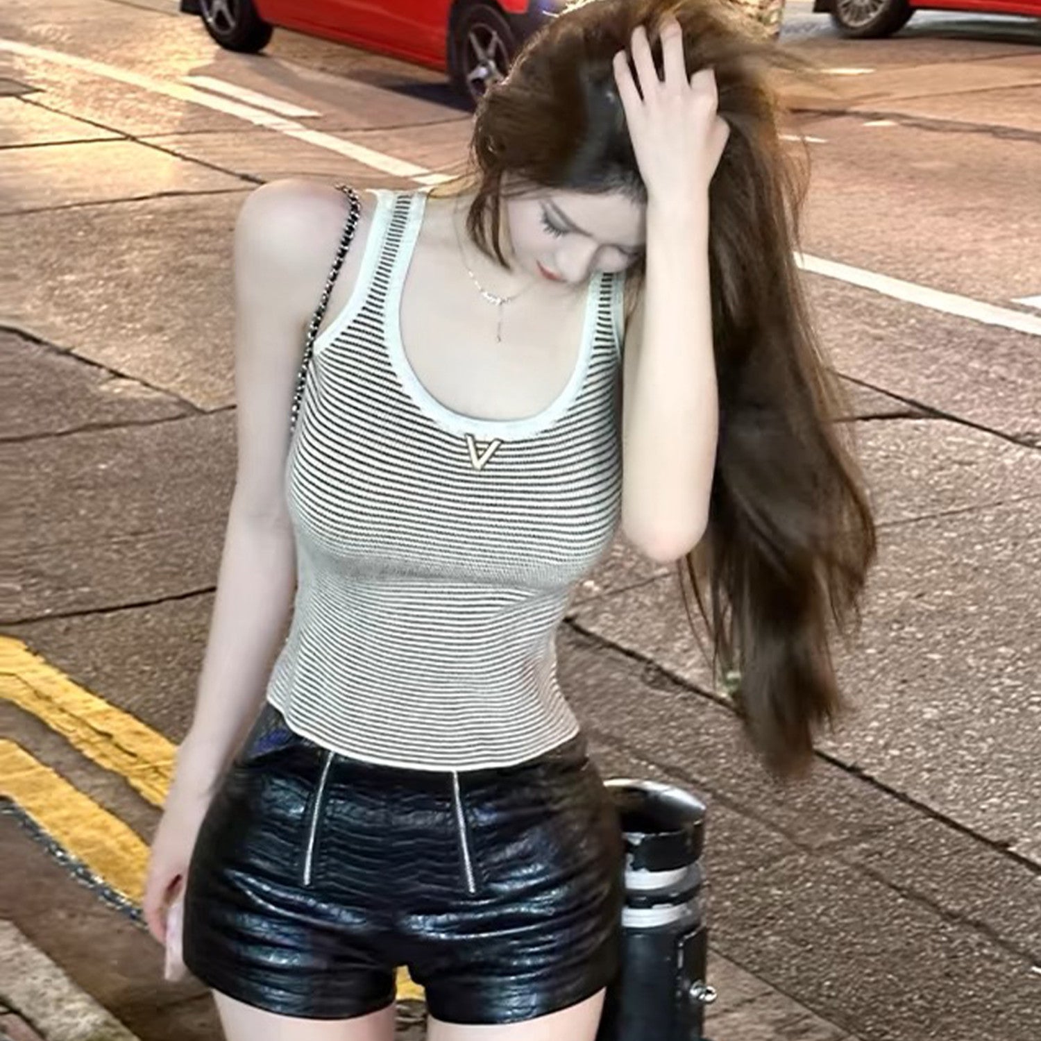 Women's Summer Striped Colorblocking Knit Vest Fashion Casual Fit Round Neck Top Ngvp #8934