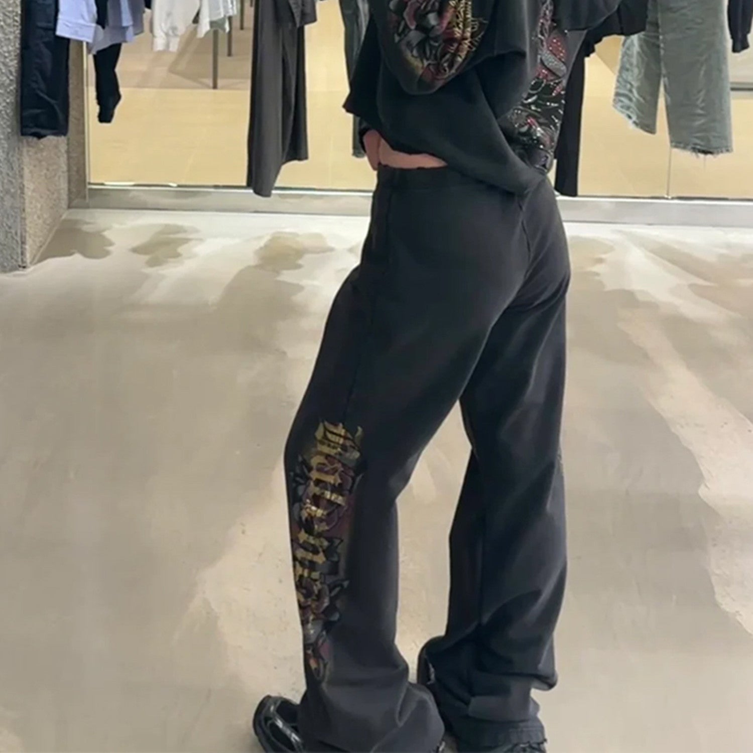 Women's Tacky Flared Sweatpants In Black Faded Spring And Summer Fashion Casual Straight Leg Wide Leg Pants Loose Sports Sweatpants Ngvp #1276