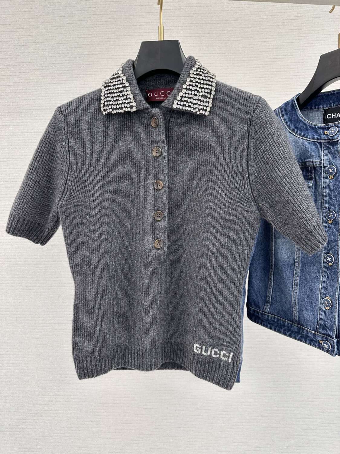 Women's Summer Solid Color Rhinestone Inlay Pullover Straight Short Sleeve Polo Shirt T-Shirt #73754