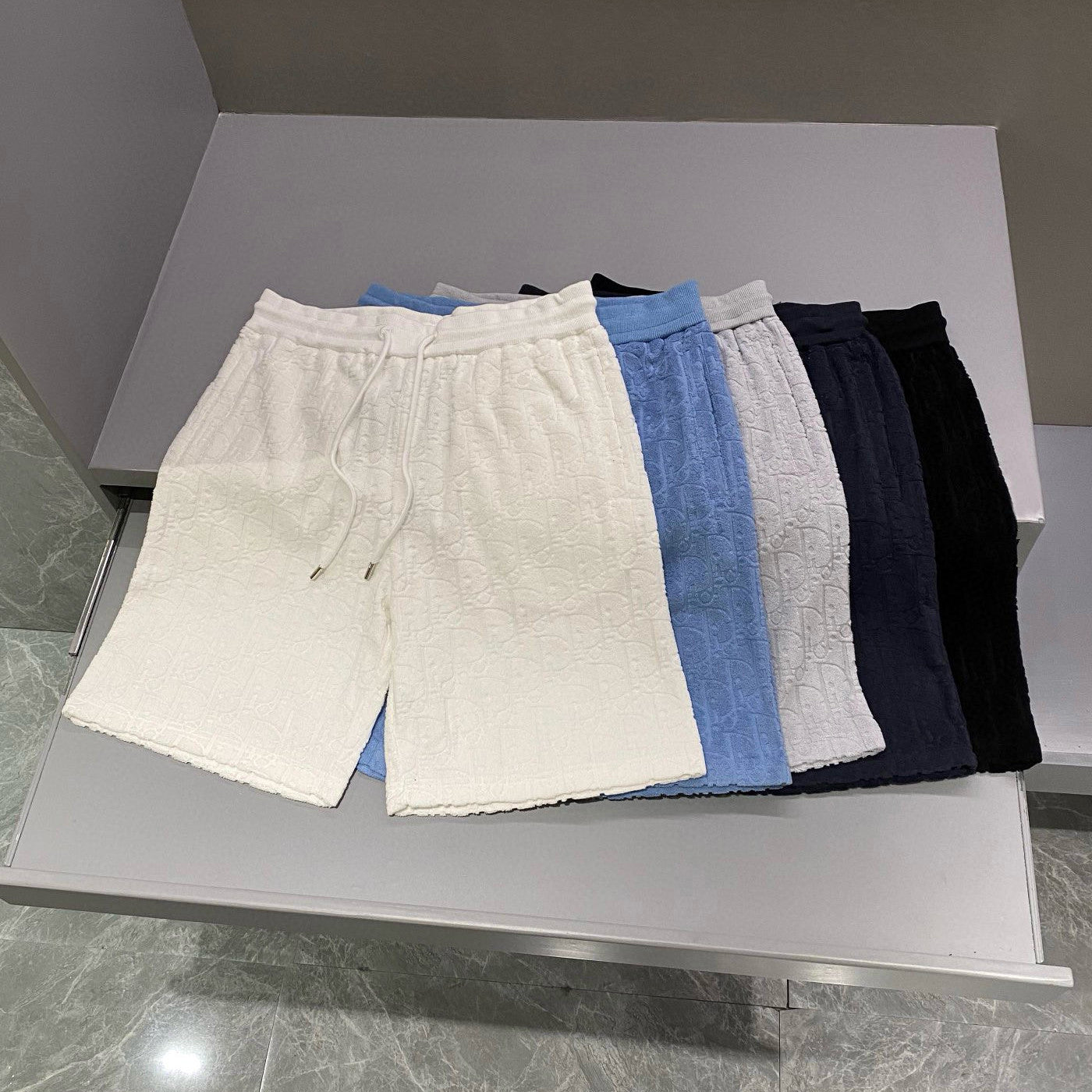 Men's Summer Monogrammed Jacquard Solid Color Lace-Up Shorts Pants #98871