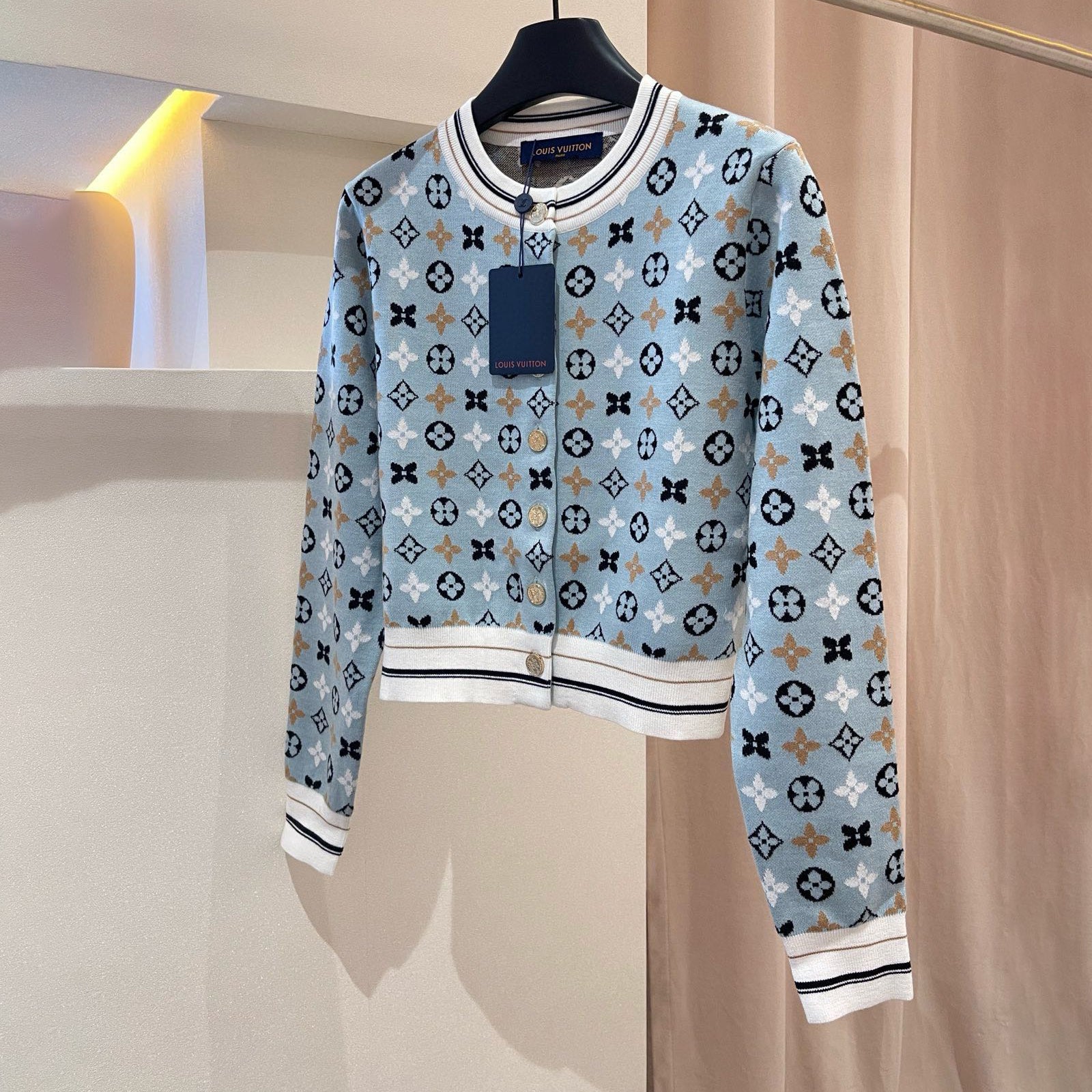 Women's Summer Solid Color Logo Printed Round Neck Single Breasted Long Sleeve Knit Jacket #72798