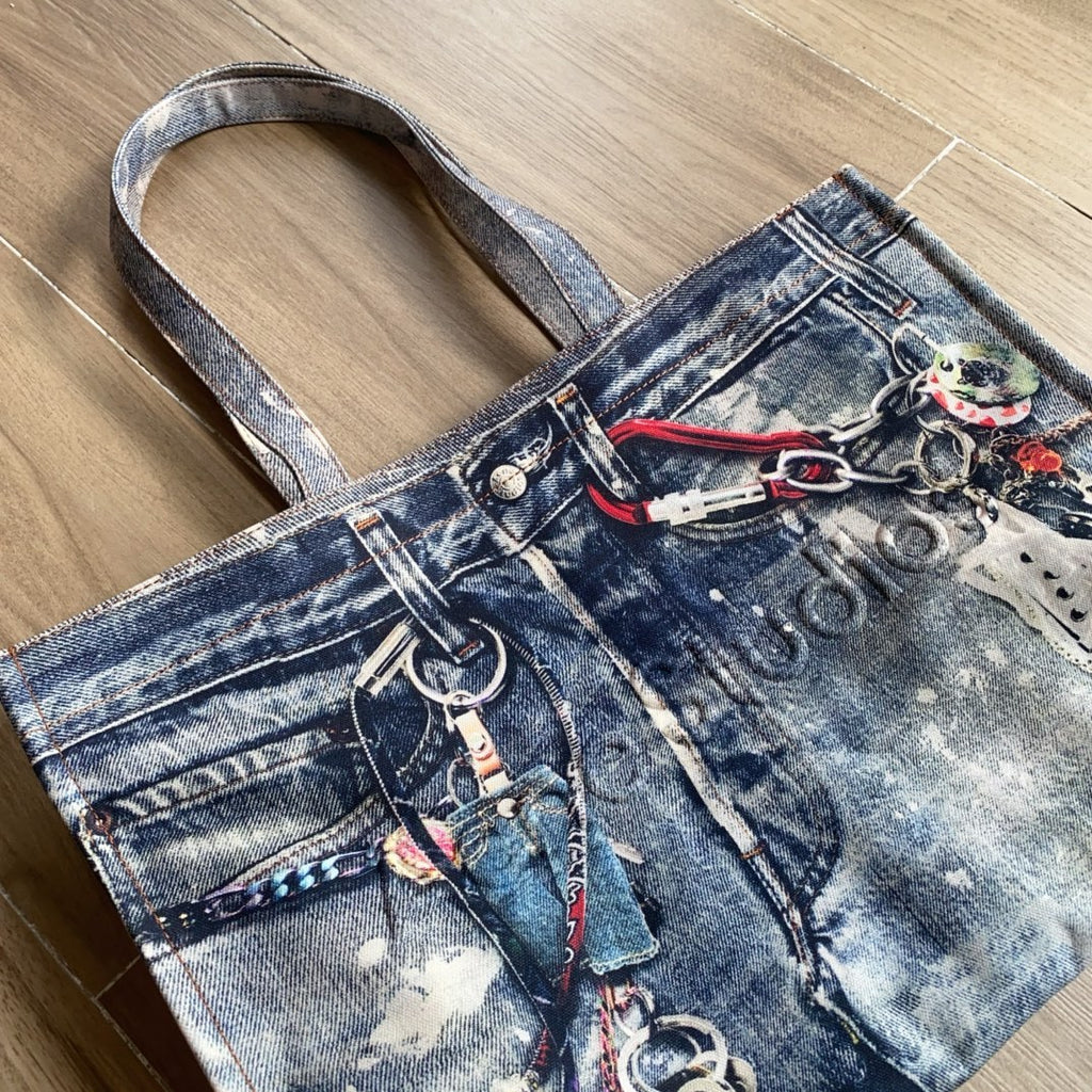 Acne Studios Women's Fashion Retro Color-Block Logo Denim Patchwork Print Tote Bag Shoulder Bag Bags #78793