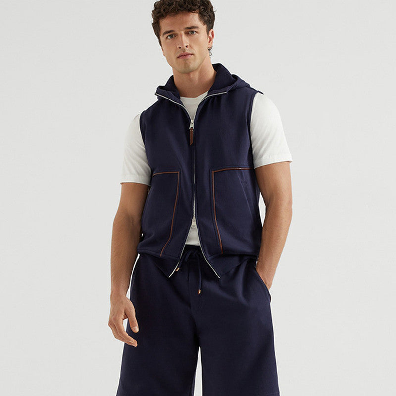 BC Men's Hooded Two-Way Zipper Spring & Autumn Solid Color Cotton Sleeveless Waistcoat Vest Ngvp #1765