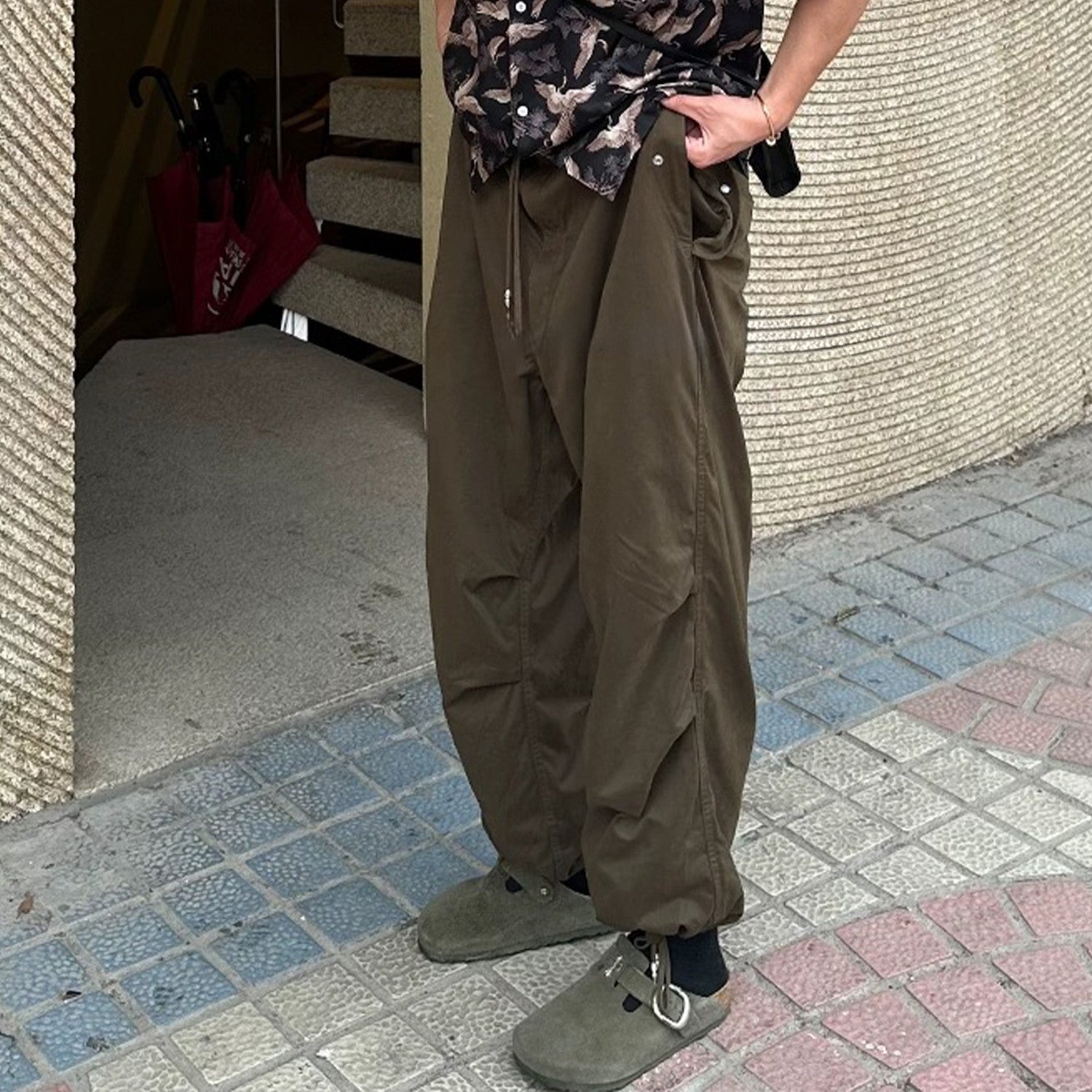 Men's Women's Spring And Summer Solid Color Wide Leg Loose Pants Drawstring Metal Button Retro High Street Casual Pants Ngvp #8294