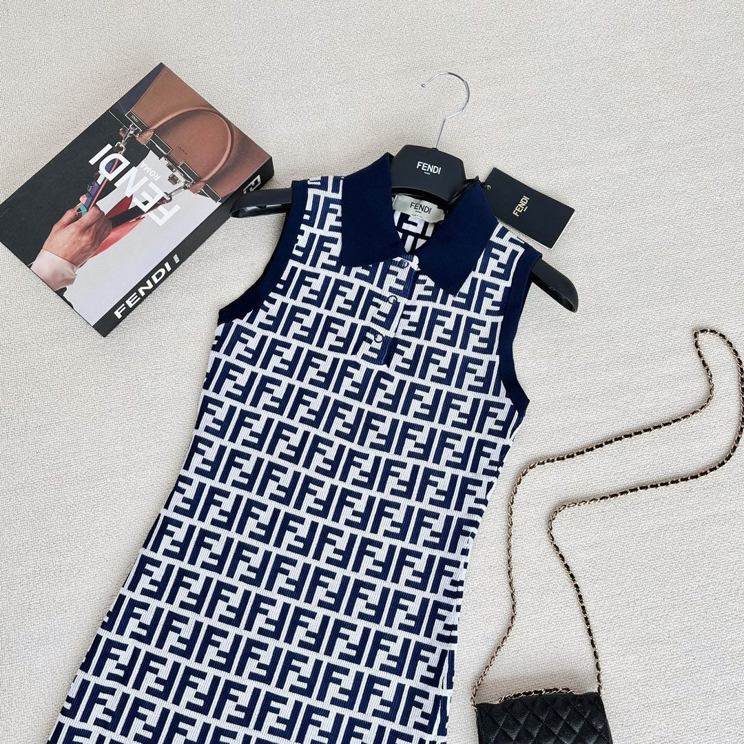 Women's Summer Blue Letter Printed Cotton Sleeveless Dresses #73433