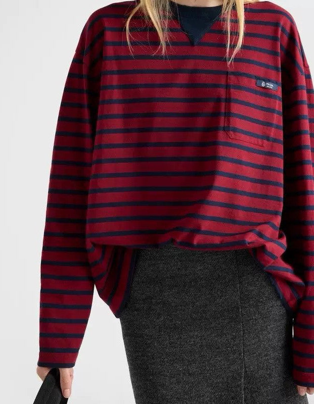 Women's Autumn/Winter 2025 Red and blue stripes Pure cotton long-sleeved T-shirt Sweatshirt #194159