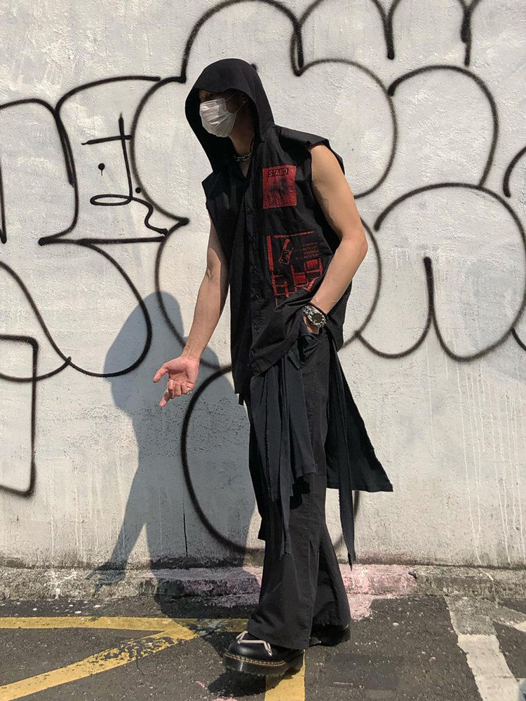 Raf Simons Men Women Printed V-neck Spring Summer Cotton Loose Hooded Sleeveless Shirt Waistcoat Vest Ngvp #1673