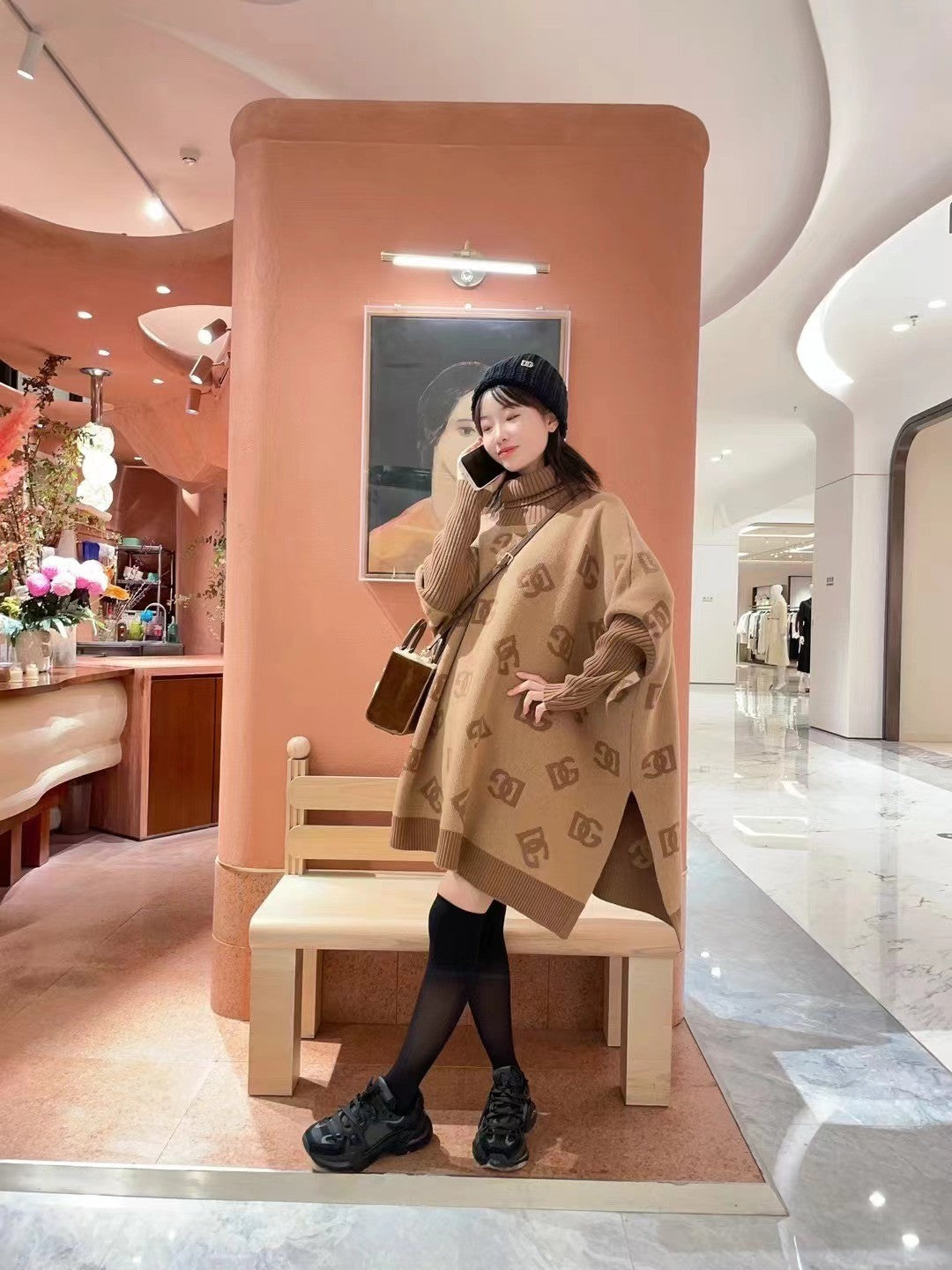 Women's Spring and Autumn Khaki Wool Turtleneck Sweater Pullover #72652