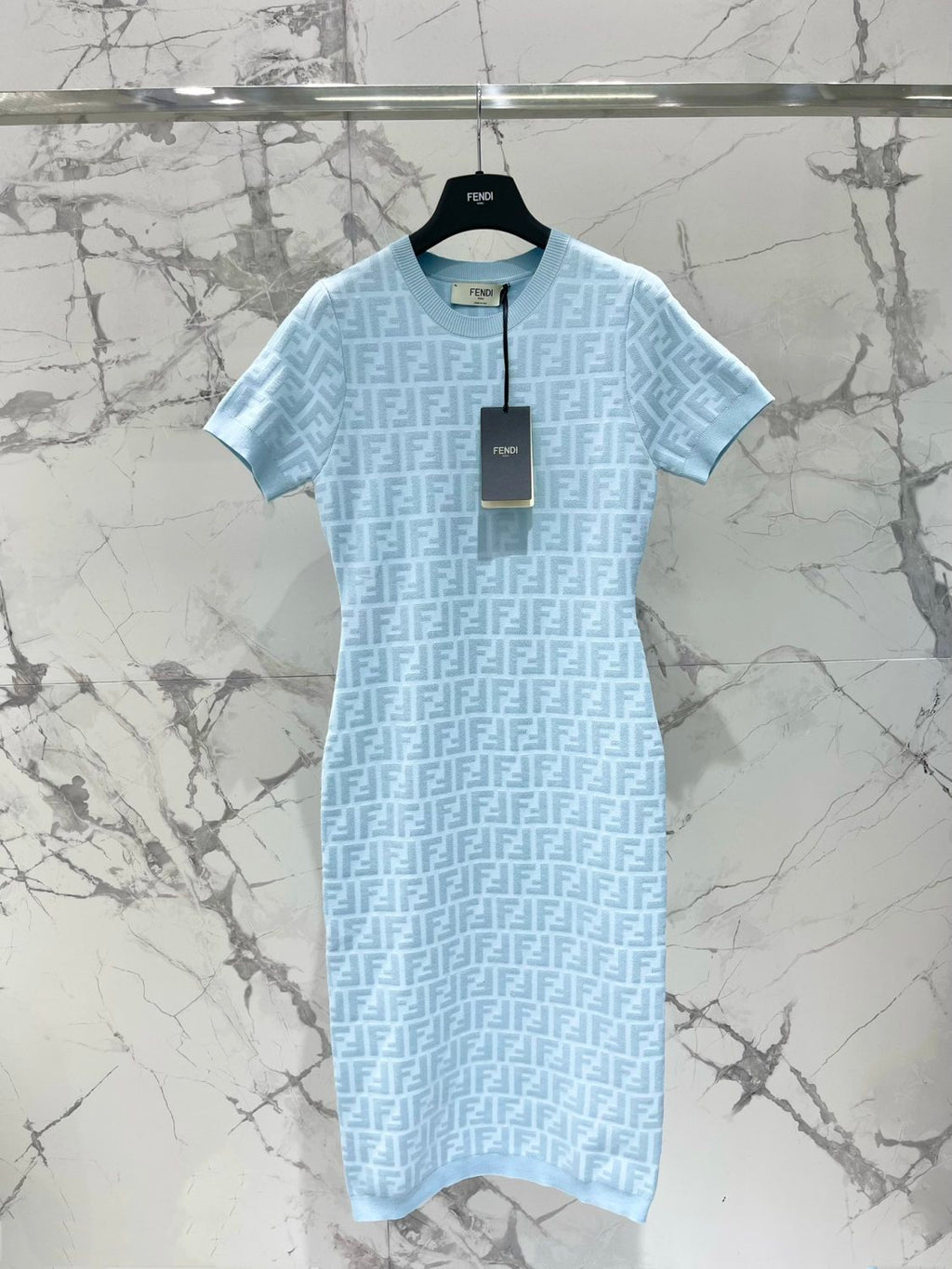 Women's Spring/Summer Solid Color Letter Printed Short Sleeve Round Neck Knit Dresses #72619