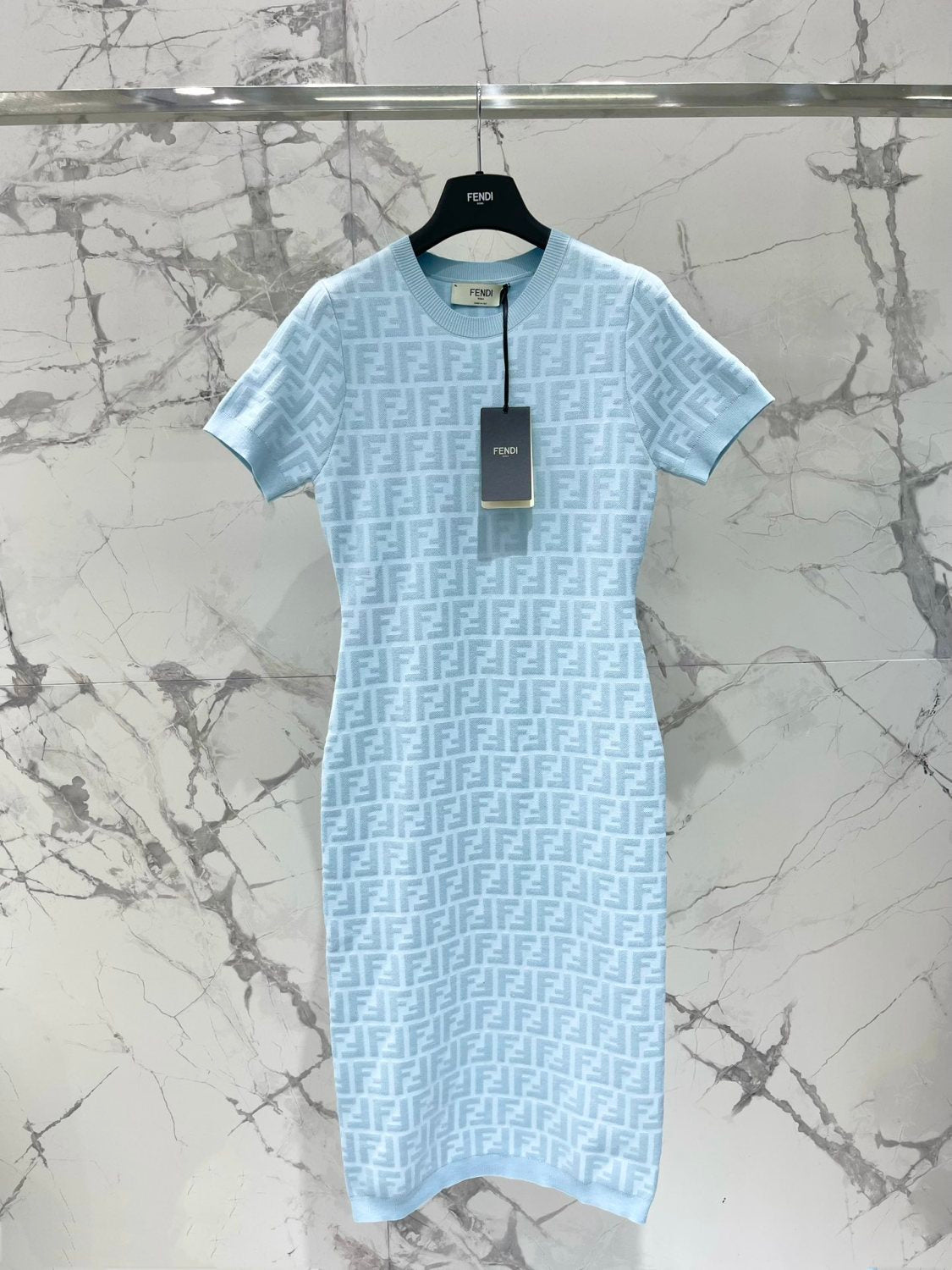 Women's Spring/Summer Solid Color Letter Printed Short Sleeve Round Neck Knit Dresses #72619