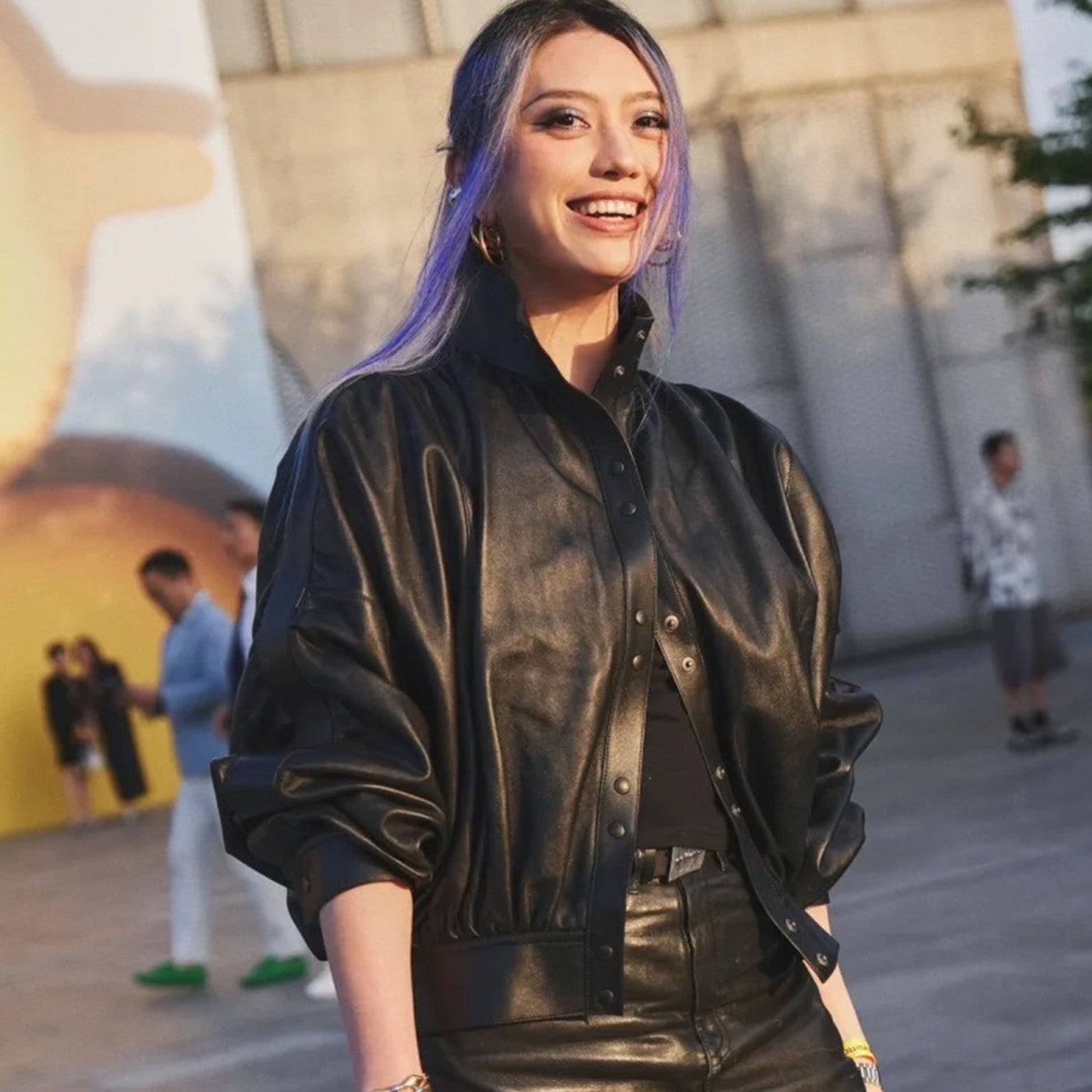 Women's Spring And Autumn Collar Pleated Sheepskin Jacket Single-breasted Color Blocking Casual Fashion Jacket Ngvp #8698