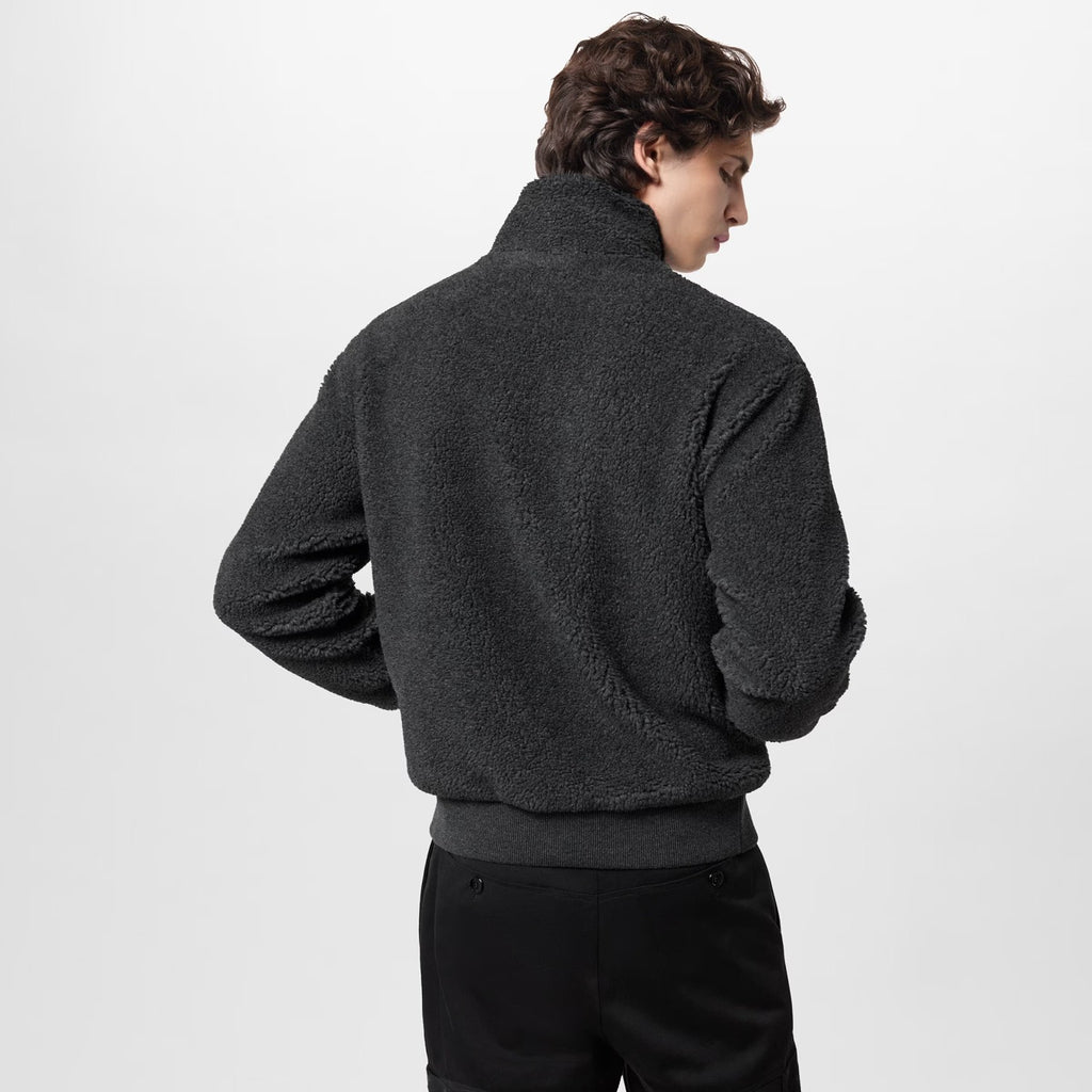 Men's Spring & Autumn Solid Color Logo Jacquard Suede Drawstring Zipper Long Sleeve Jacket #71471