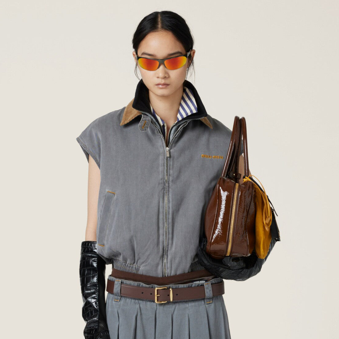 Women's Fall/Winter Logo Printed Splicing Lapel Zipper Closure Sleeveless Vest Jacket #76536