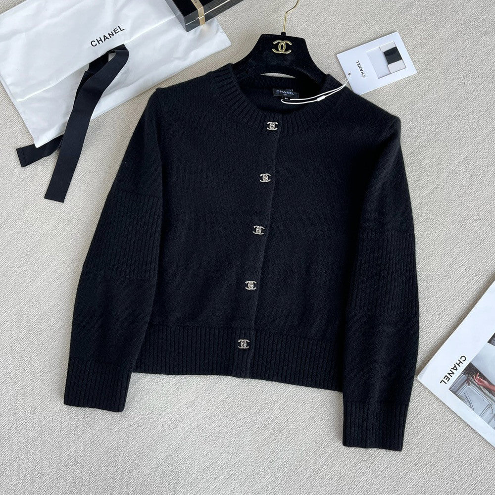 Women's Spring And Autumn Solid Color Round Neck Single Breasted Long Sleeved Knit Sweater Jacket #73426