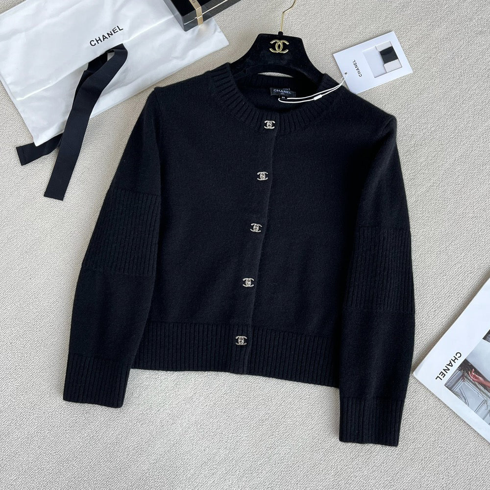 Women's Spring And Autumn Solid Color Round Neck Single Breasted Long Sleeved Knit Sweater Jacket #73426