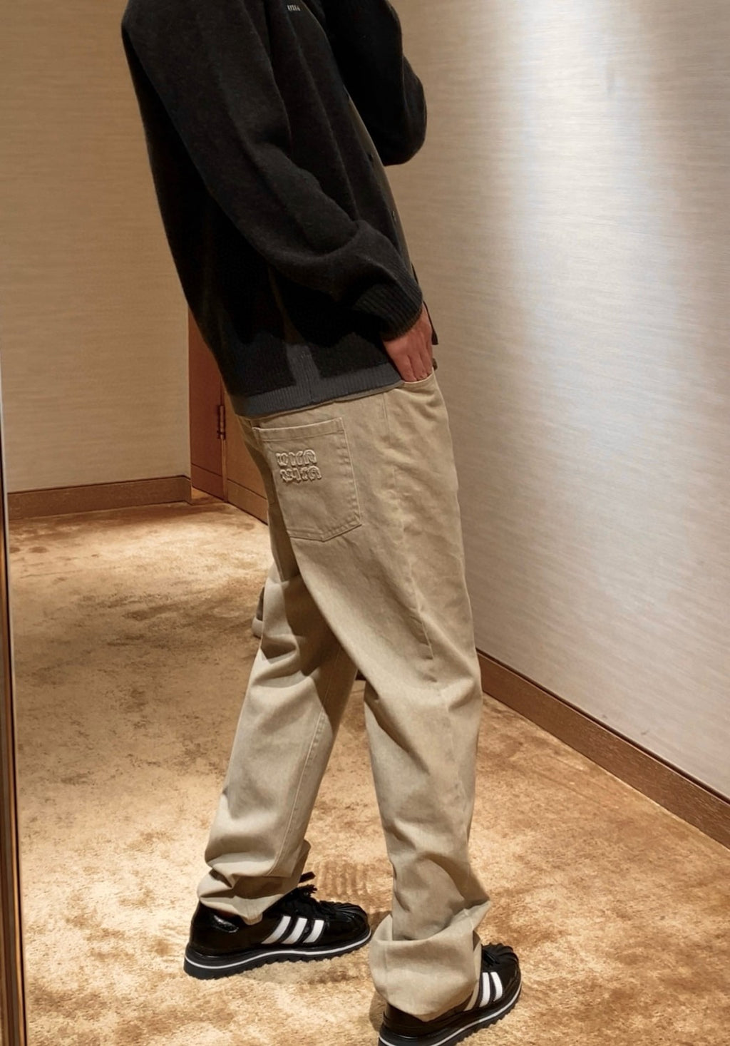 Women's Spring/Autumn Light Brown Embroidered Logo Straight Leg Pants #73481