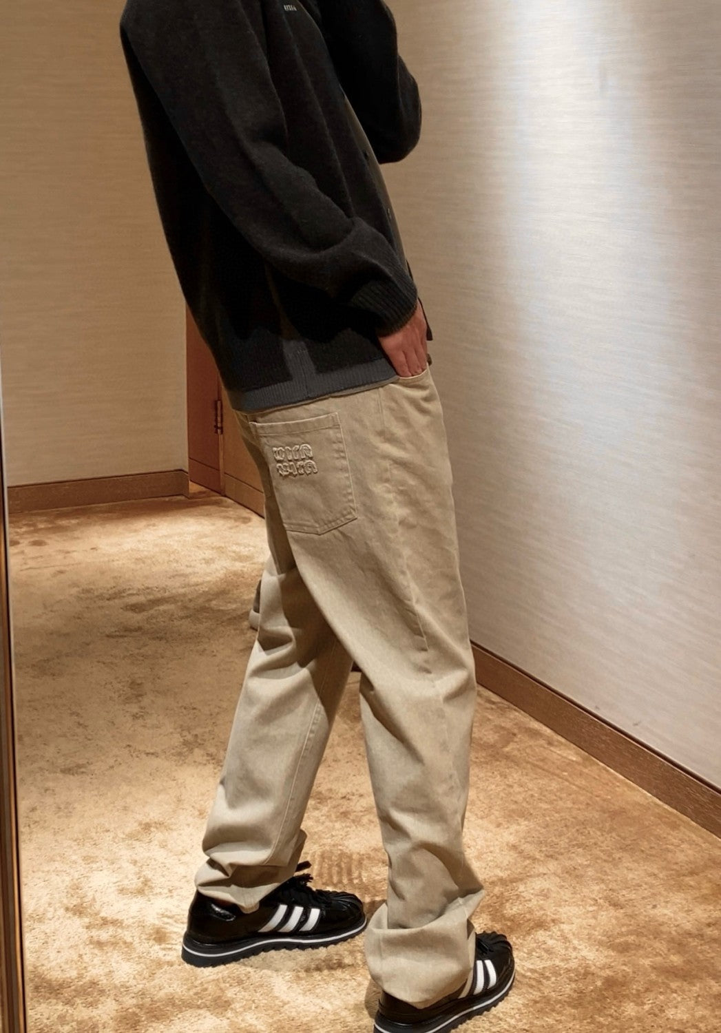 Women's Spring/Autumn Light Brown Embroidered Logo Straight Leg Pants #73481