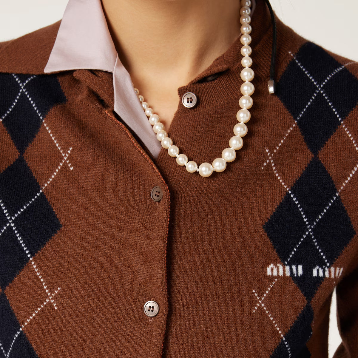 Women's Vintage High-Street Logo Print Diamond Pattern Crew Neck Single-Button Solid Color Spring/Fall/Winter Long-Sleeve Cashmere Knit Cardigan #81539