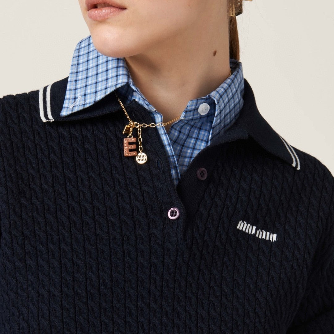 Women's Summer Dark Blue Letter Logo Embroidery Cotton Straight Short Sleeve Polo Shirt T-Shirt #72548