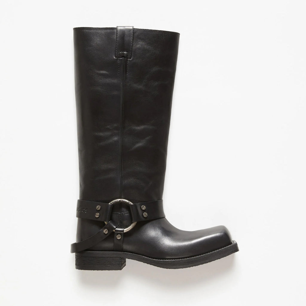 Acne Studios Women's Fashion Overlay Leather Buckle Boots Solid Color Casual Round Toe Boots Ngvp #9275