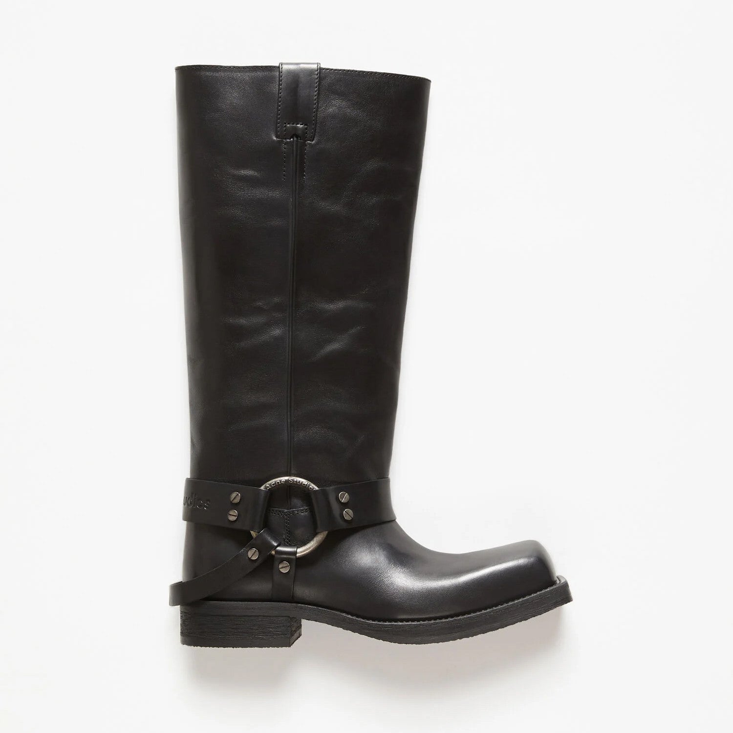 Acne Studios Women's Fashion Overlay Leather Buckle Boots Solid Color Casual Round Toe Boots Ngvp #9275