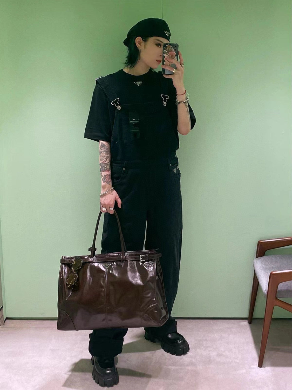 (42CM) LusGolf Oiled Leather 1BA439 Extra Large Portable Crossbody Bags Shoulder Bag Handbag #194092