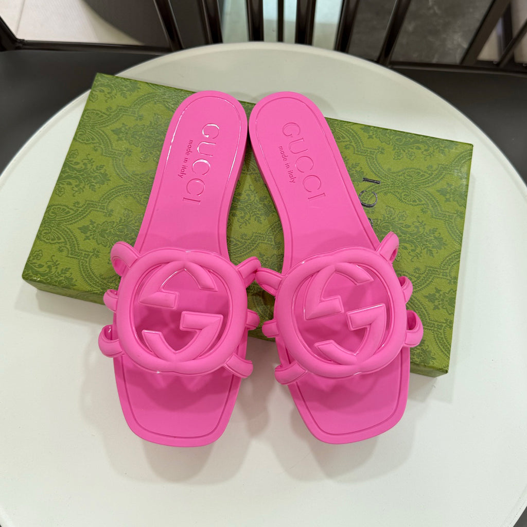 GG  Women's Summer Double G Hollow out Square Head Flat Slippers Solid Color Casual Shoes #81341