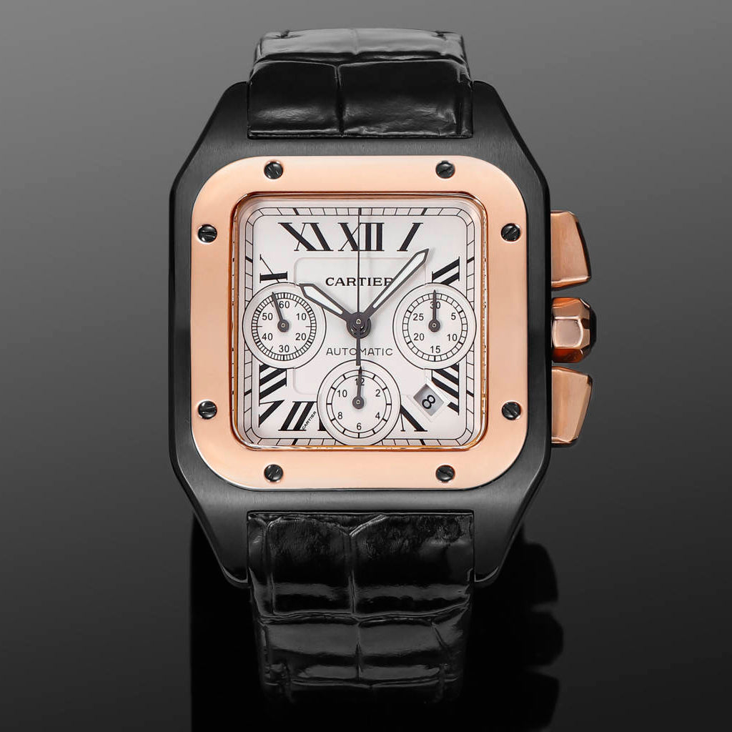 Santos Men's Automatic Mechanical Movement Roman Scale Date Display Chronograph 100M Water Resistant Mechanical Watch #72997