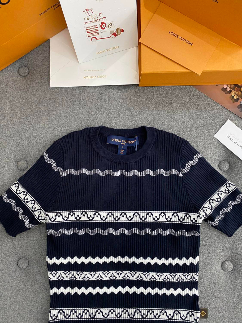 Women's Summer Solid Color Scalloped Stripe Crew Neck Pullover Fitted Knit Sweater #71474