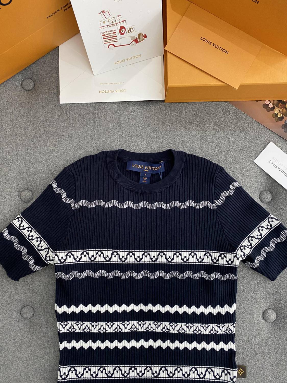 Women's Summer Solid Color Scalloped Stripe Crew Neck Pullover Fitted Knit Sweater #71474