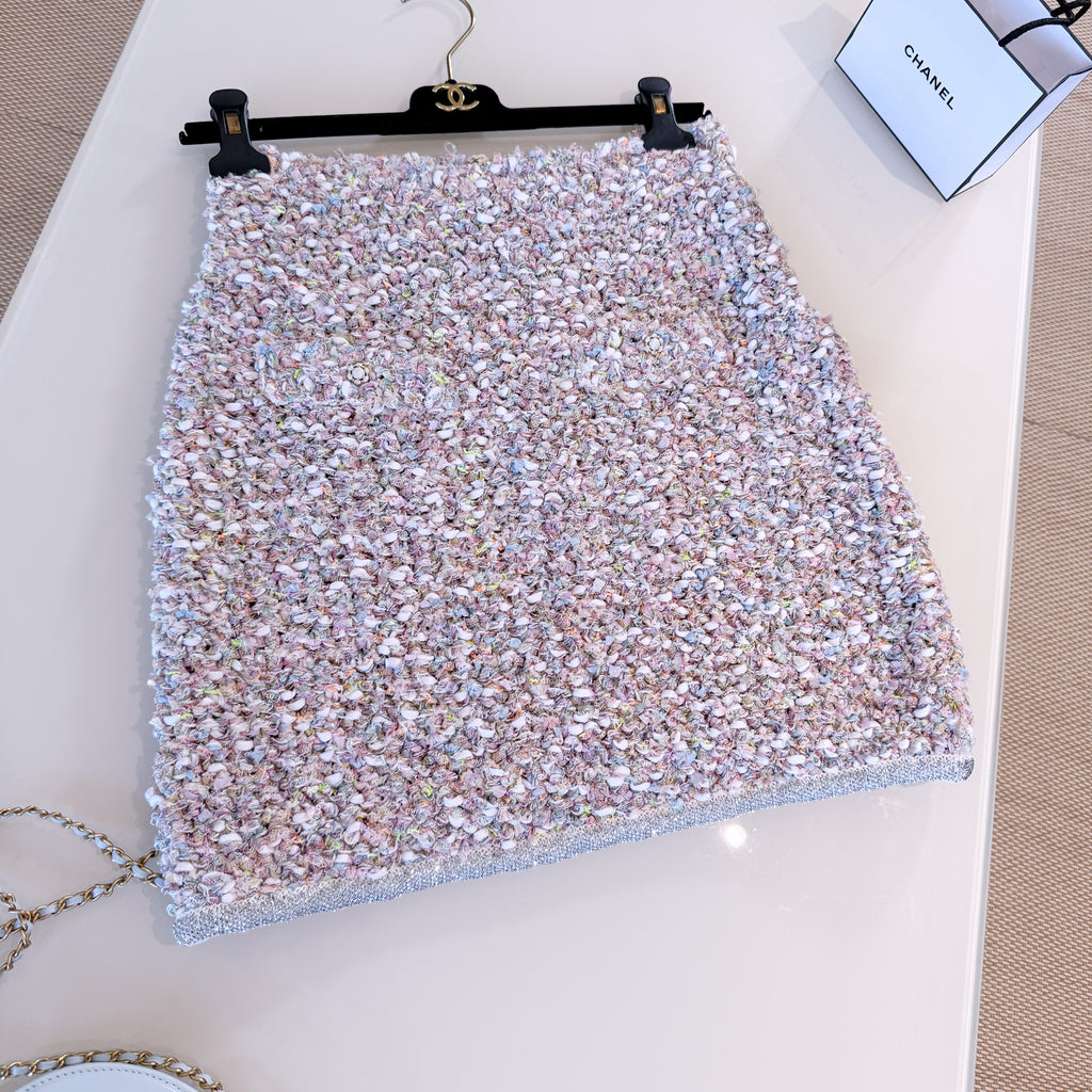 Women's Spring/Autumn Round Neck Rhinestone Trim Color Block Long Sleeve Cardigan Jacket Casual Tweed Stretch Skirt Ngvp #2274