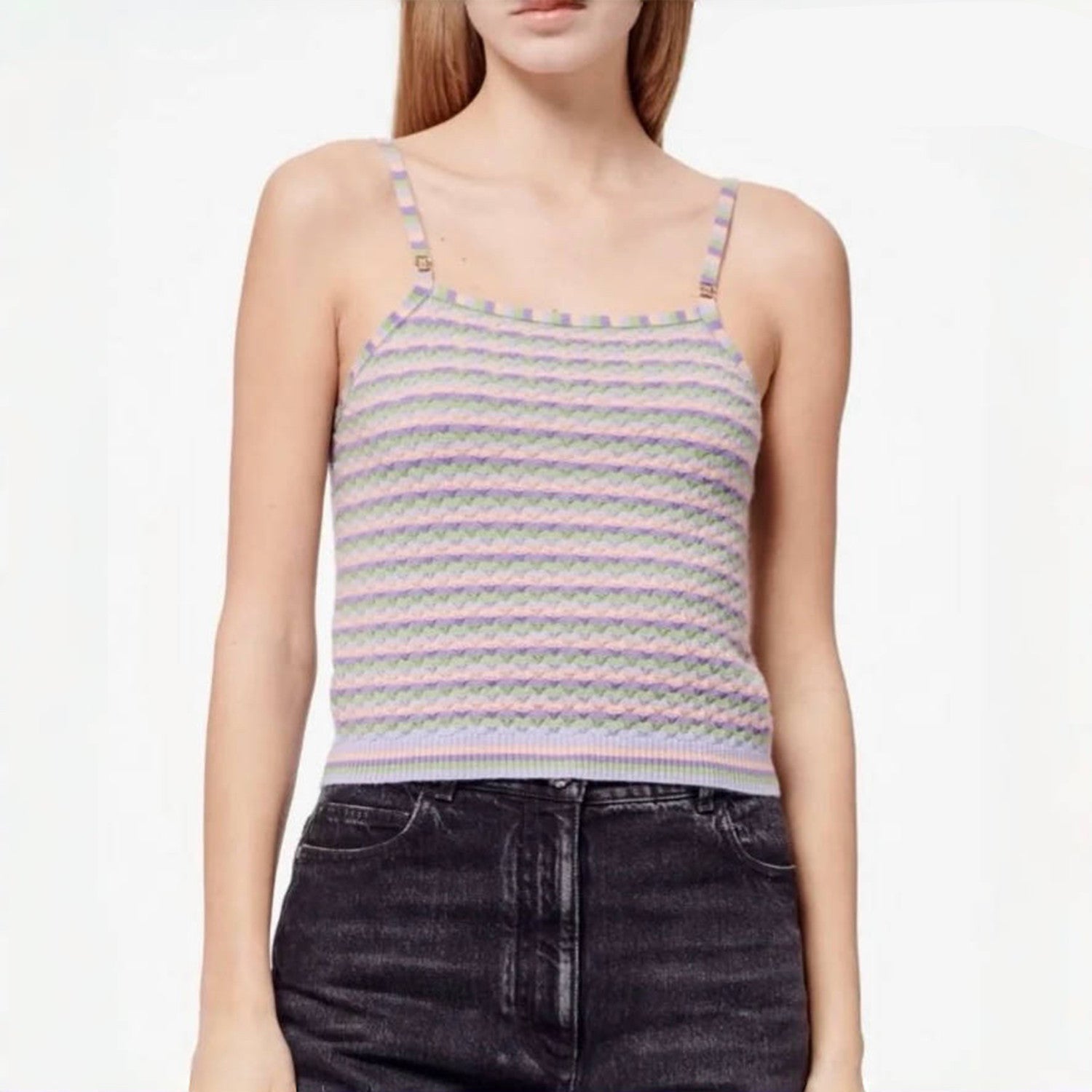 Women's Spring Summer Colorful Striped Knitted Vest Sleeveless Camisole Logo Fashion Top Ngvp #8947