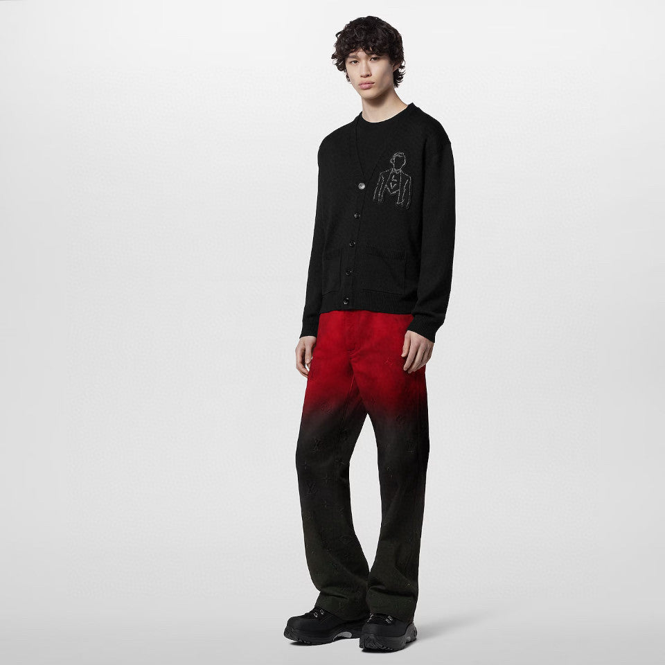 Men's Fall/Winter Black and Red Gradient Embroidered Logo Patterns Straight Leg Jeans Pants #98169