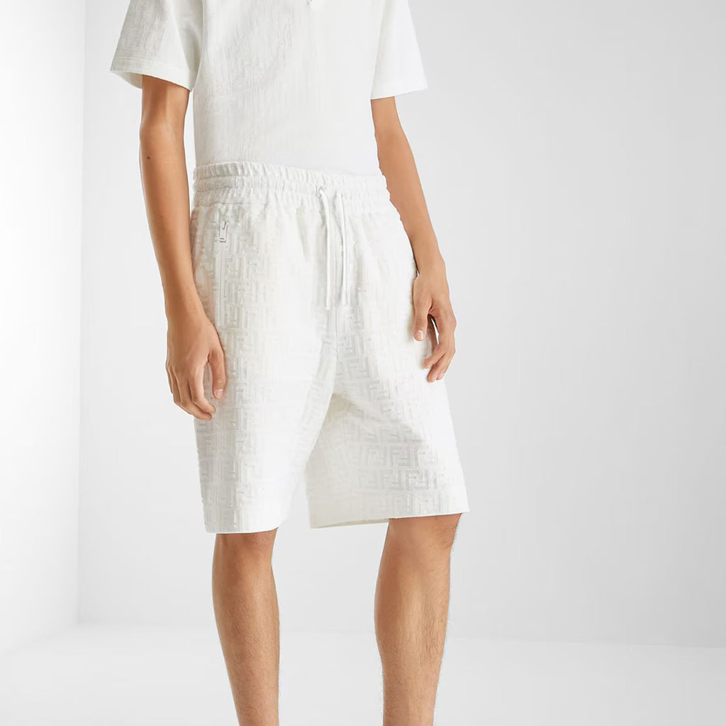 Men's Spring/Summer FF Full Print Cotton Solid Color Lace Up Loose Bermuda Shorts #72325