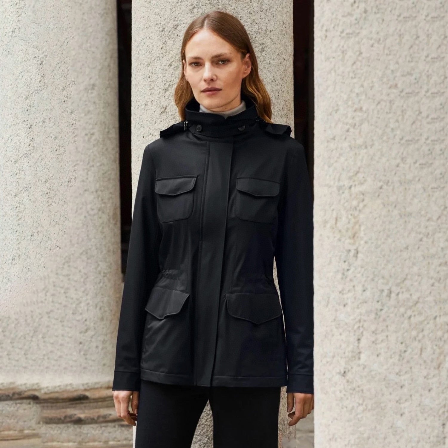 Women's Spring And Autumn Solid Color Windbreaker Jacket Hooded Pockets Stand-up Collar Jacket Fashion Casual Jacket Ngvp #8894